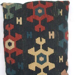 VTG Mid-20th C Afghan Hand-dyed Hand-woven Wool Kilim Pillow w Removable Case
